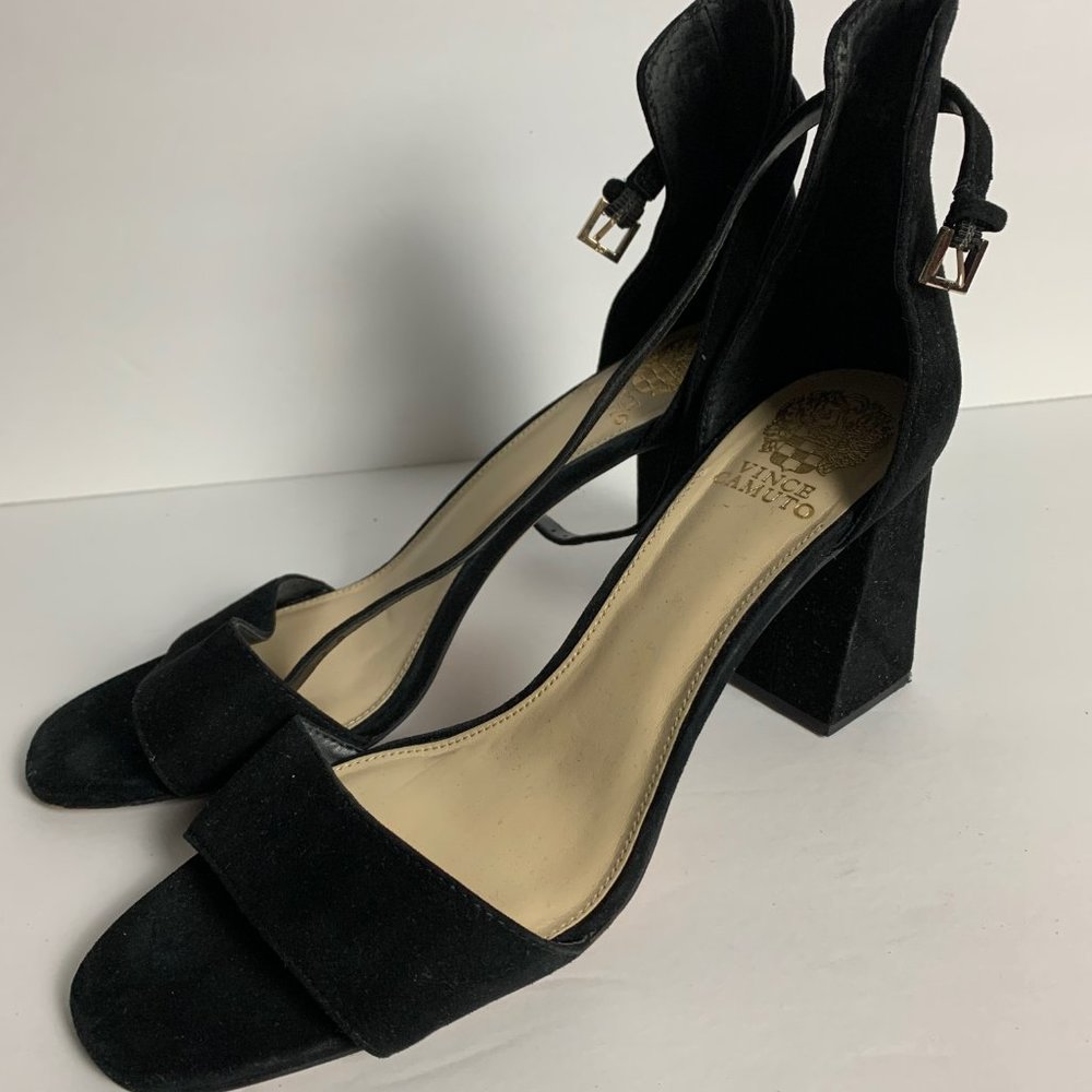 Vince Camuto Winderly Suede Black Block Heel Sandals Size 12